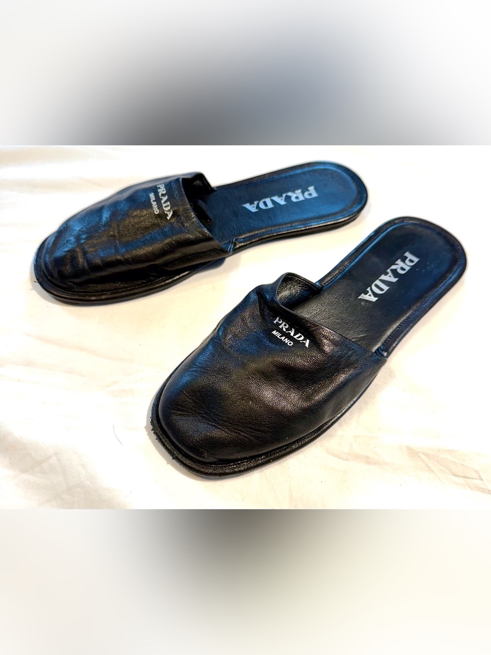 PRADA Black Leather Slides Mules Slippers Loafers - Picture 4 of 14